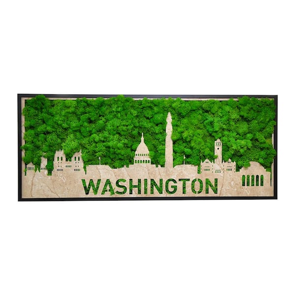 Unbranded 30 in. W x 12.6 in. H Metal Green Washington Moss City Silhouette Wall Art