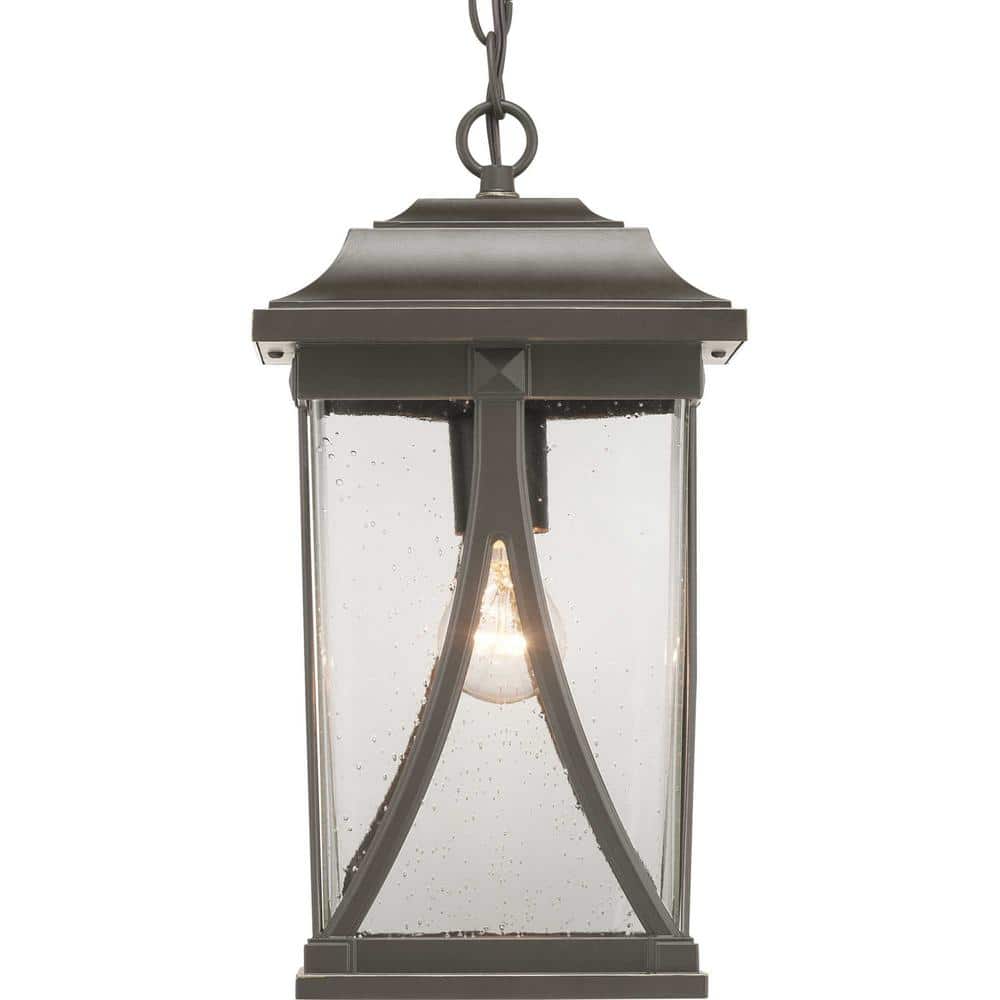 Abbott Collection 1-Light Antique Bronze Clear Seeded Glass Craftsman Outdoor Hanging Lantern Light price history on PriceWatchPro