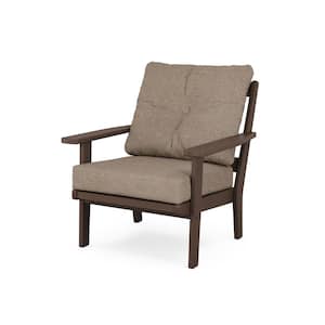 Oxford Plastic Outdoor Deep Seating Chair in Mahogany with Spiced Burlap Cushion
