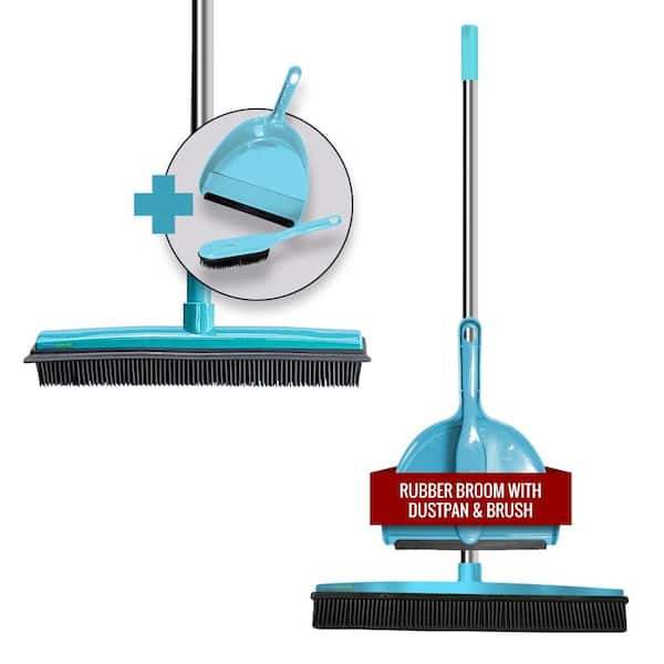 Organizeme Rubber Push Broom with Dust Pan Kit Aqua SNBS350002