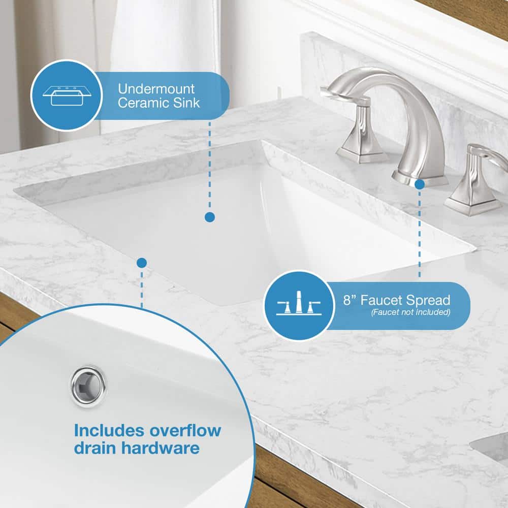 Athea 60'' Almond Latte Double Sink Bathroom Vanity with Marble Top