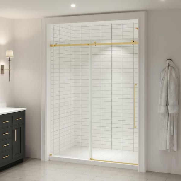Selby 59 1/4 in. - 60 in. W x 74 in. H Alcove Sliding Frameless Shower Door in Brushed Gold Finish