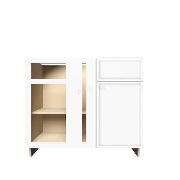 Slim Shaker Assembled 39 in. W x 34.5 in. H x 24 in. D Blind Corner Base Kitchen Cabinet in White