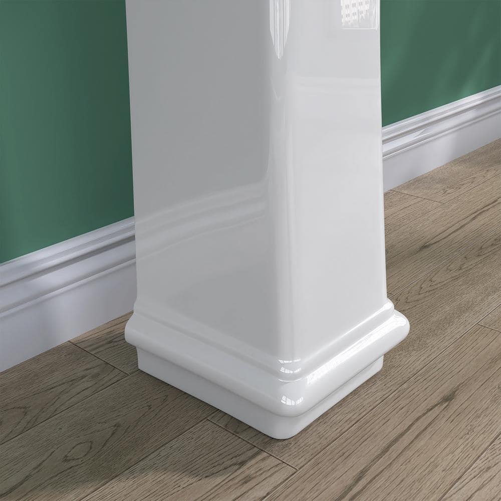 White Rectangular Ceramic Pedestal Sink with Overflow