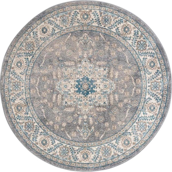 Unique Loom Salzburg Altstadt Gray 5' 0 x 5' 0 Round Rug