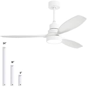 52 in. Indoor/Outdoor Wood White Ceiling Fan with Light and 6 Speed Remote Control
