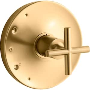 Purist Rite-Temp 1-Handle Valve Trim with Cross Handle in Vibrant Brushed Moderne Brass
