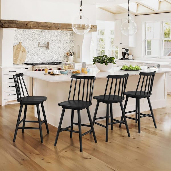 24 in. Black Swivel Counter Height Bar Stools Solid Wood Bar Chair (Set of 4)