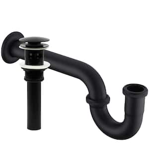 Decorative 1.25 in. Solid Brass U-Shaped P- Trap with Pop-Up Drain With Overflow in Matte Black