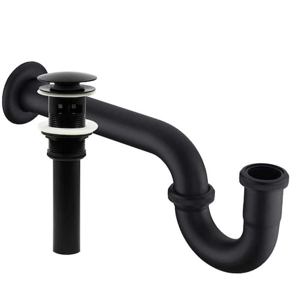 Novatto Decorative 1.25 in. Solid Brass U-Shaped P- Trap with Pop-Up Drain With Overflow in Matte Black