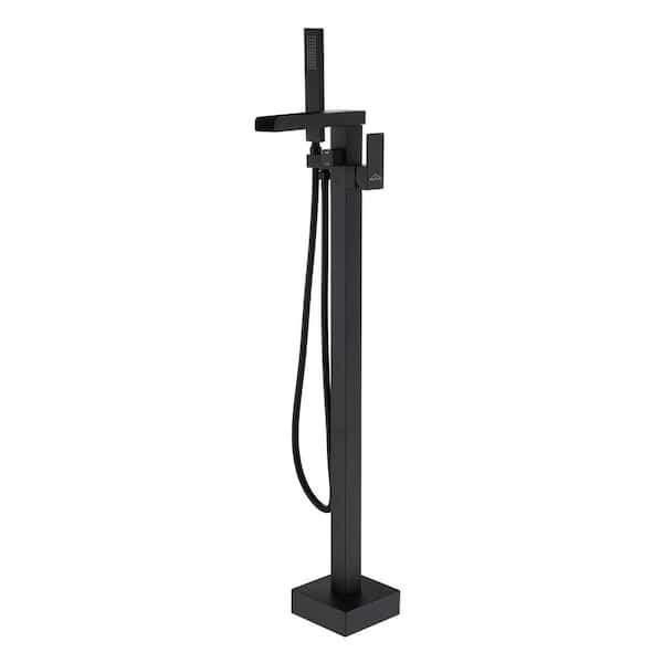 Boyel Living 2.4 GPM Single-Handle Floor Mount Freestanding Tub Faucet with Hand Shower and Built-in Valve in Matte Black
