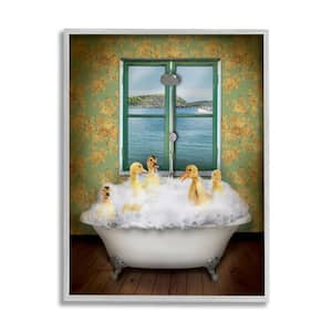 Ducks Bathing Tub Ocean View Design by John Hovenstine Framed Animal Art Print 14 in. x 11 in.