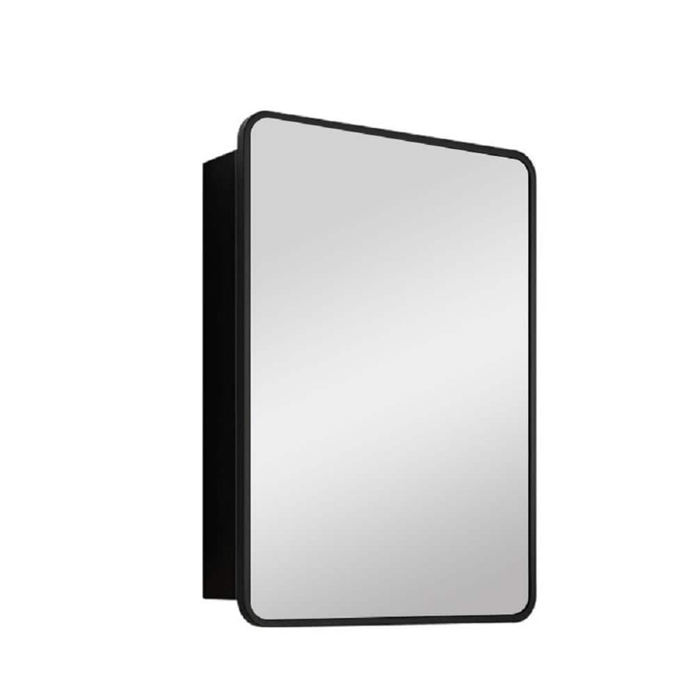 20 in. W x 28 in. H Black Rectangular LED Medicine with Mirror