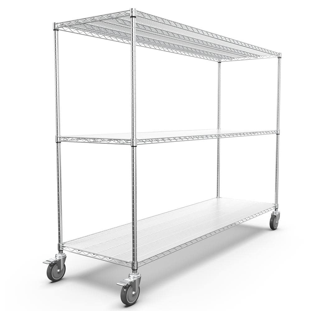 3-Tier Commercial Grade Metal Heavy Duty Chrome Shelf (72 in. W x 62 in H x
