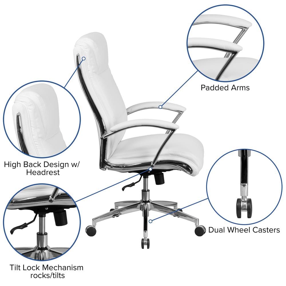 White High Back Leather Executive Swivel Office Chair with Chrome Base