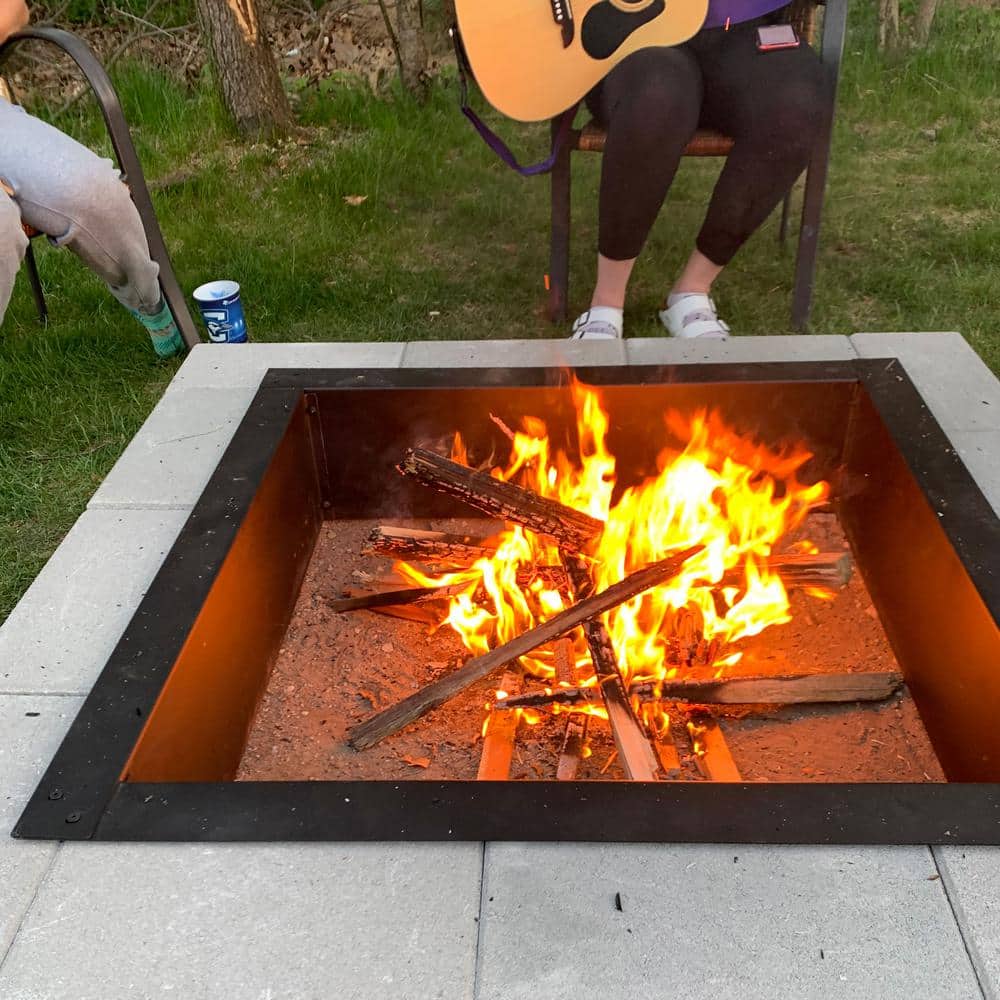 Heavy-Duty Black Steel Square Fire Pit Ring Insert, 42"