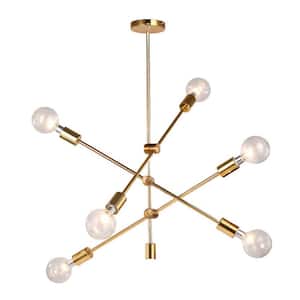 6-Light Gold Modern Sputnik Chandelier Hanging Pendant Light Fixture for Dining Room Bedroom Living Room Kitchen Foyer