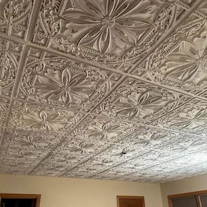 Milan Antique Taupe 2 ft. x 2 ft. Decorative PVC Glue Up or Lay In Faux Tin Ceiling Tile (40 sq. ft./case)