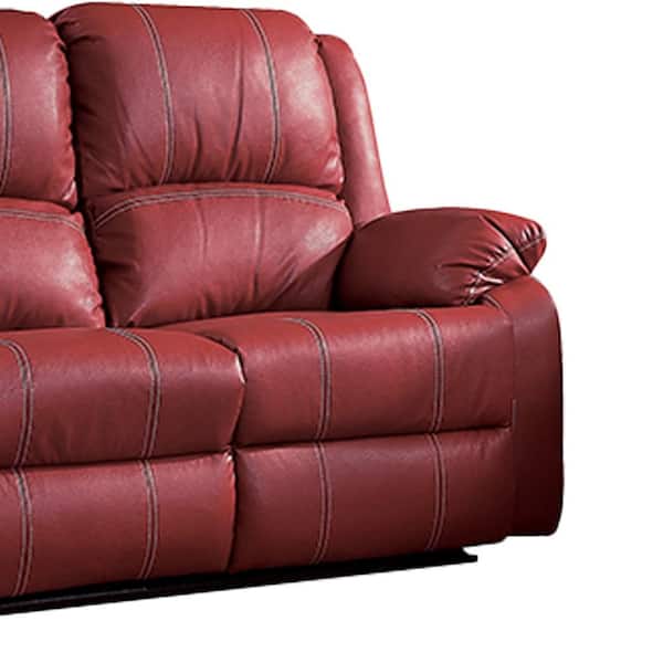 Home Furniture 52151 2-Seats Leather 37 with Depot Acme - in. Zuriel The Red Motion Loveseats PU Faux