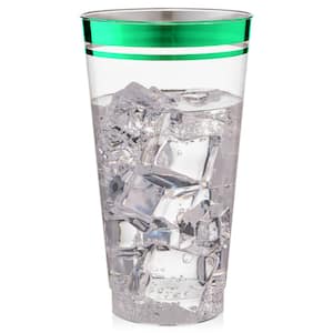 16 oz. 2 Line Green Rim Clear Disposable Plastic Cups, Party, Cold Drinks, (100/Pack)