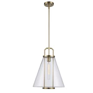 River 13.25 in. 1-Light Gold Pendant Light Fixture with Clear Glass Shade