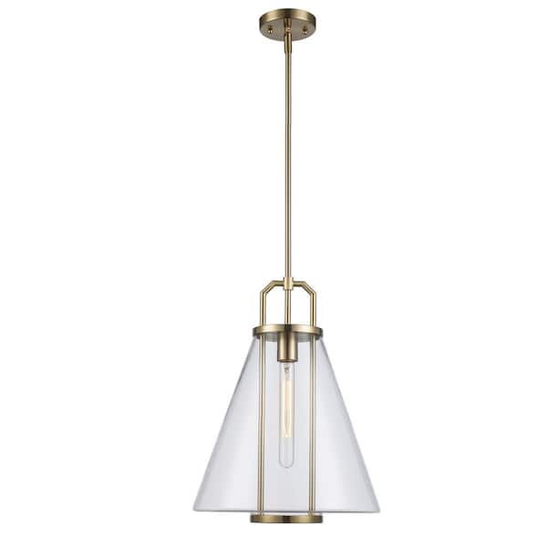 Bel Air Lighting River 13.25 in. 1-Light Gold Pendant Light Fixture with Clear Glass Shade