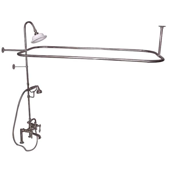 Barclay Products 3-Handle Rim Mounted Claw Foot Tub Faucet with Riser, Hand Shower, Shower Head and Shower Rod in Polished Nickel