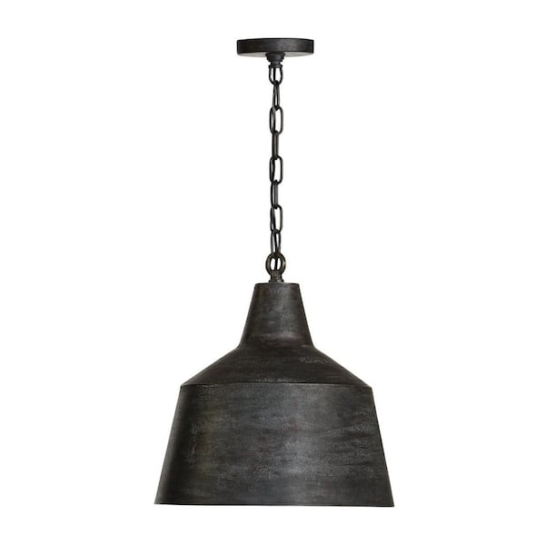 Quarry 15.5 in. W x 17 in. H 1-Light Distressed Metal Tapered Pendant in Quarry with Sand Cast Alumninum Shade