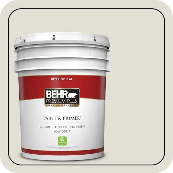 BEHR PREMIUM PLUS 5 gal. #PPU24-15 Mission White Flat Low Odor Interior Paint & Primer