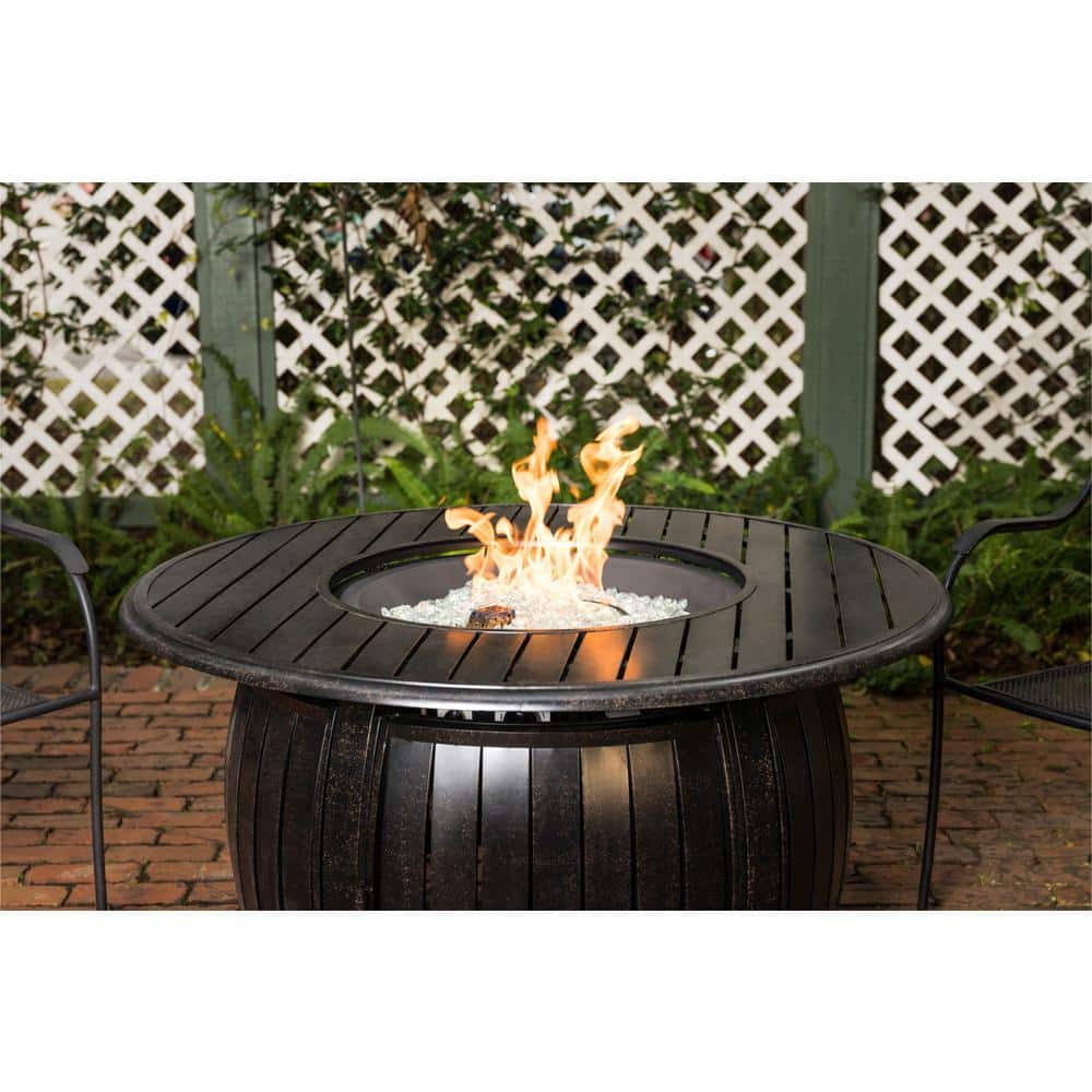 Round Bronze Aluminum Gas Fire Pit Table with Fire Bowl Lid