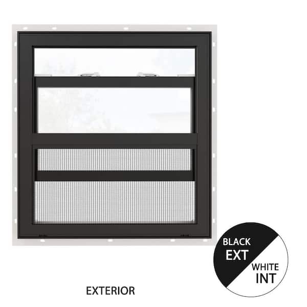 36 in. x 38 in. 62-Series Double Glazed Single Hung Vinyl Window with Tempered Glass, White Interior with Black Exterior