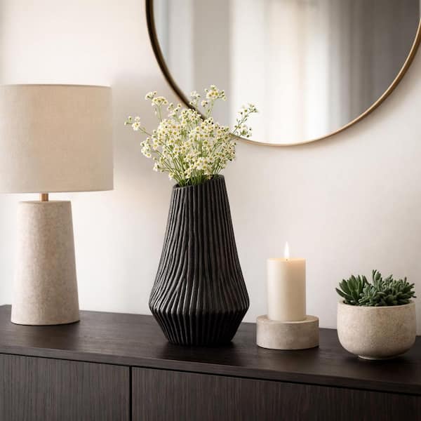 Liv & Skye 14.25 in. Black Ceramic Asymmetrical Cylinder