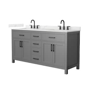 Beckett 66 in. Double Freestanding Dark Gray Bath Vanity with Giotto Quartz Top (Assembled)