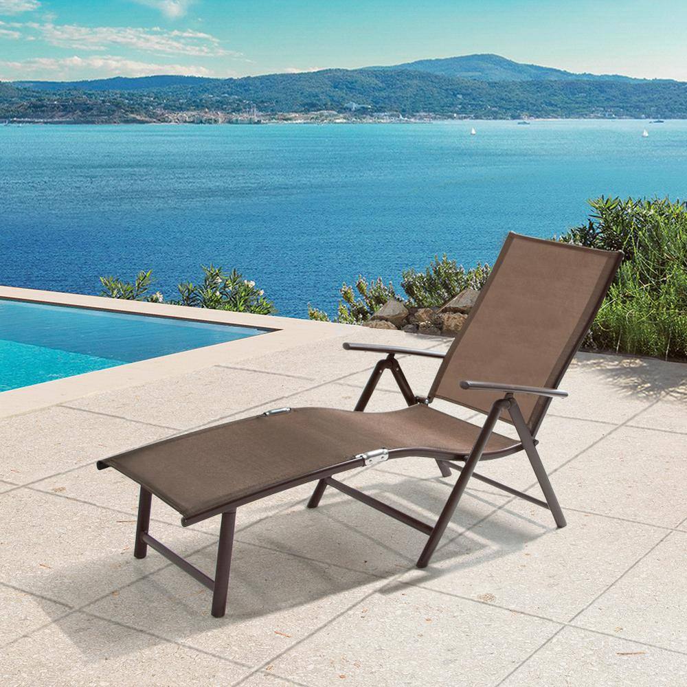 Brown Aluminum Outdoor Chaise Lounge with Textilene Fabric