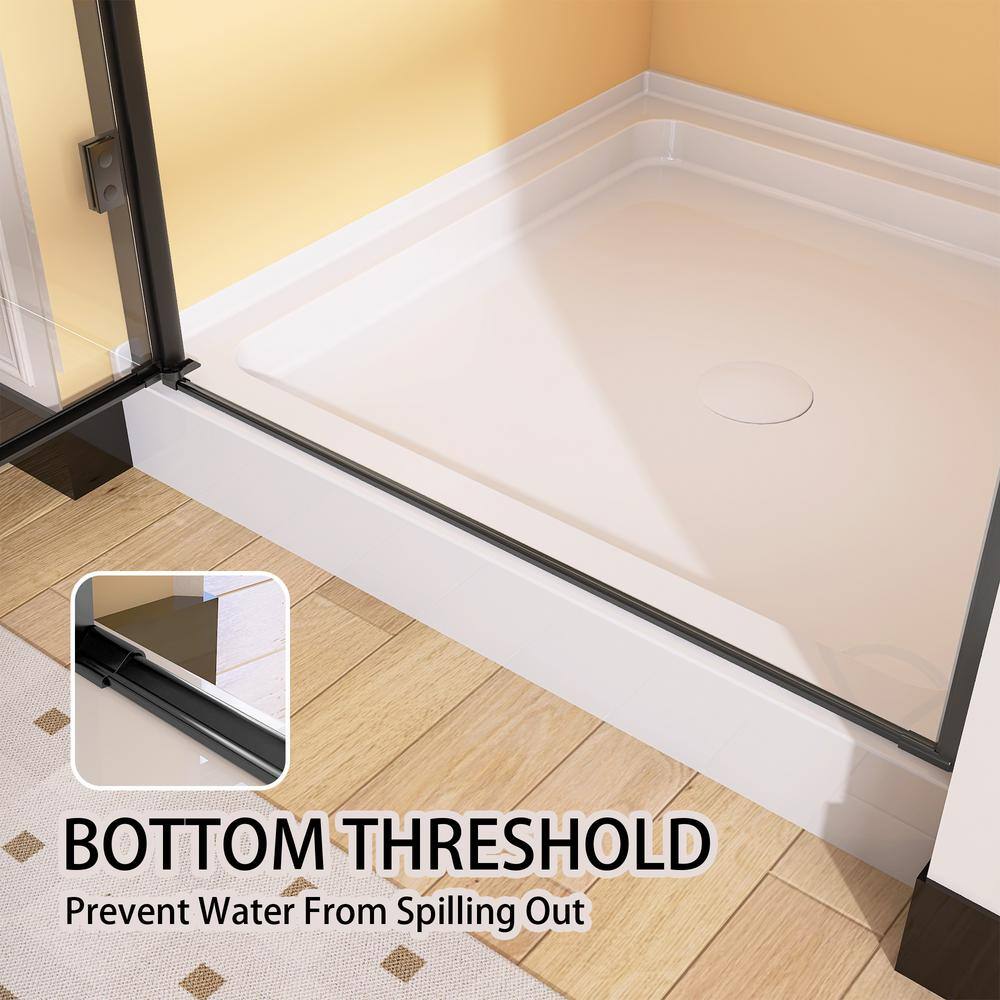 Matte Black Frameless Pivot Shower Door with Clear Tempered Glass