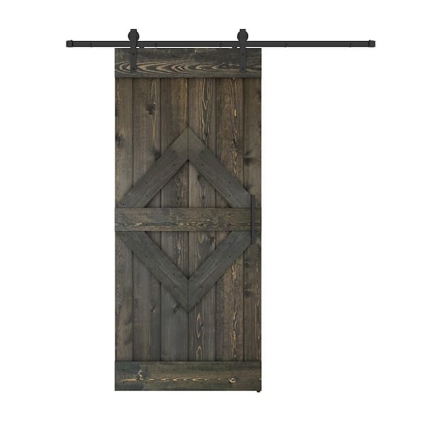 Diamond 24 in. x 84 in. Ebony Finished Pine Wood Sliding Barn Door with Hardware Kit (DIY)
