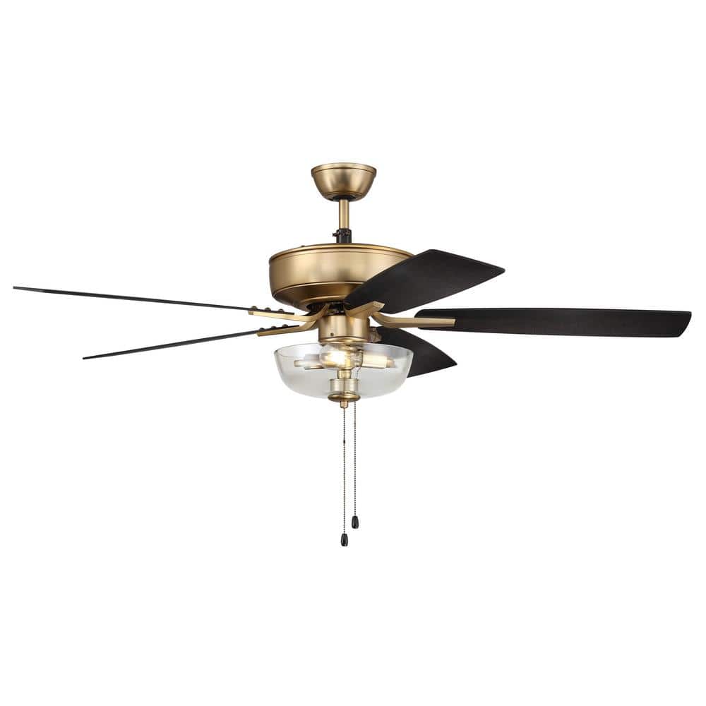 Satin Brass 52'' Ceiling Fan with Black Walnut MDF Blades and LED Light