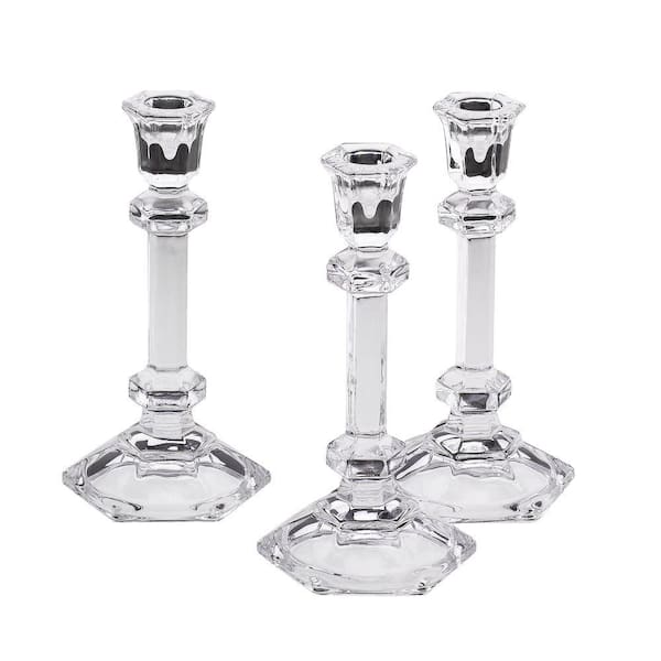 Light In The Dark 7.5 in. Tall Hexagonal Shaped Taper/Stick Candle Holder (3-Count)