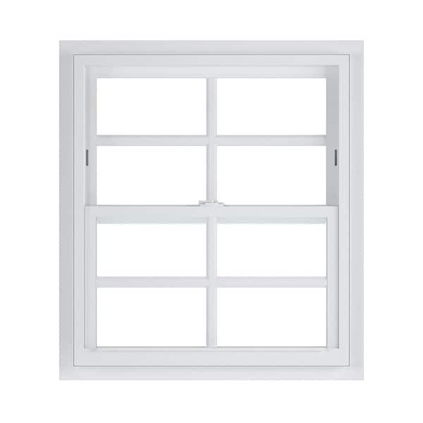 American Craftsman 24 in. x 36 in. 70 Series White Single Hung Low-E Argon SC Glass Vinyl Fin with J Window with Grids, Screen Incl
