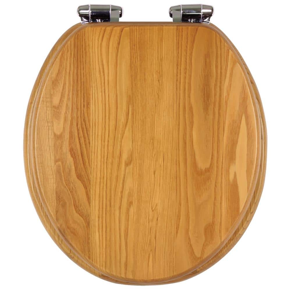 Dalton Round Honey Oak Wood Toilet Seat with Zinc Hinges