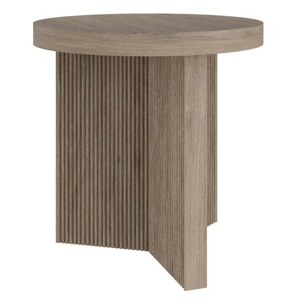 Holm 22 in. Antiqued Gray Oak Round MDF Top End Table