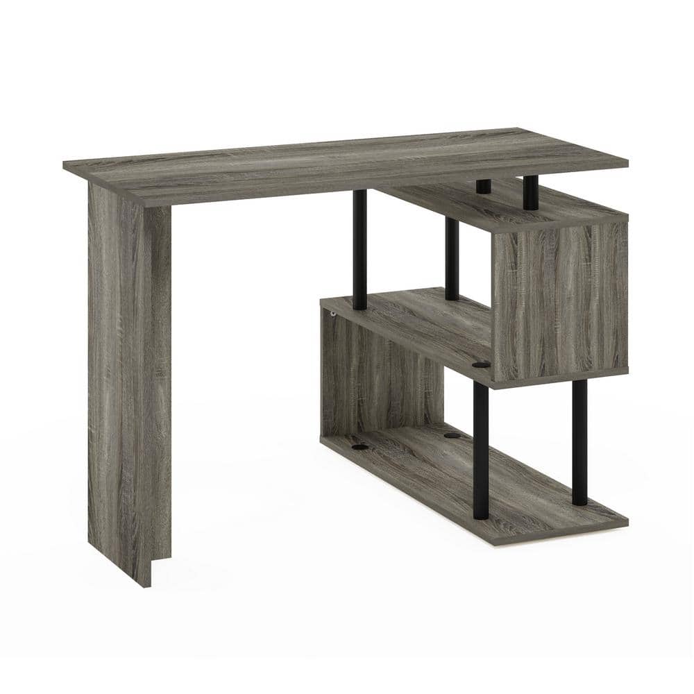 Luxe Gray Wooden L-Shape Corner Computer Desk with 3-Tier Shelves