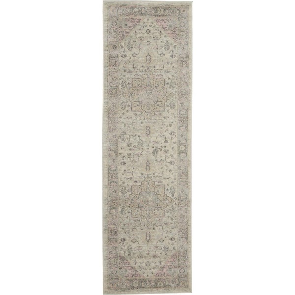 2 ft. x 7 ft. White Medallion Washable Runner Area Rug