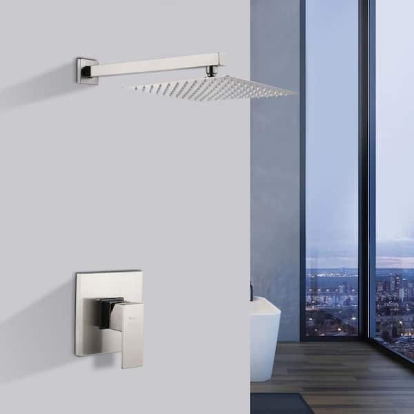 1-Spray Patterns with 1.5 GPM 10 in. Wall Mount Rain Fixed Shower Head in Brushed Nickel