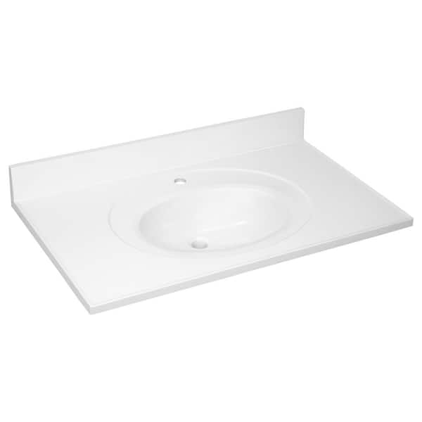 37 in. x 22 in. Single Faucet Hole Cultured Marble Vanity Top in Solid White with Solid White Basin