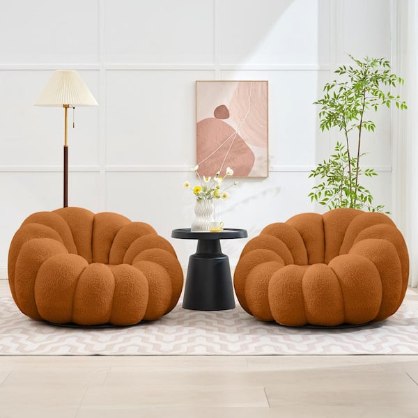 Modern Brown Comfy Teddy Velvet Swivel Chair for Living Room Set of 2