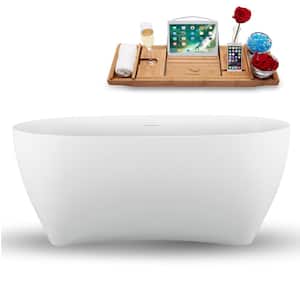 59 in. Acrylic Flatbottom Non-Whirlpool Bathtub in Glossy White with Brushed Nickel Drain