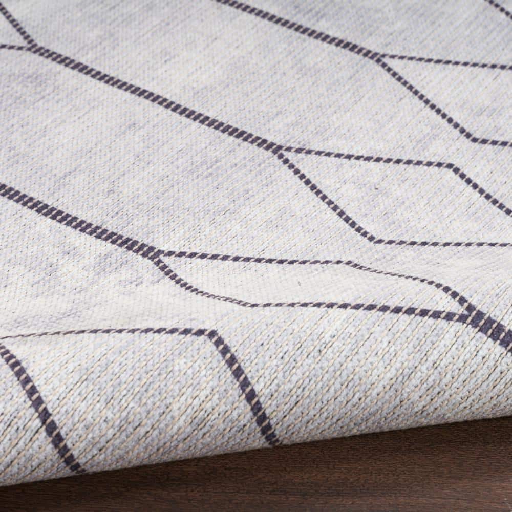 Ivory and Grey Geometric Cotton Synthetic Runner Rug