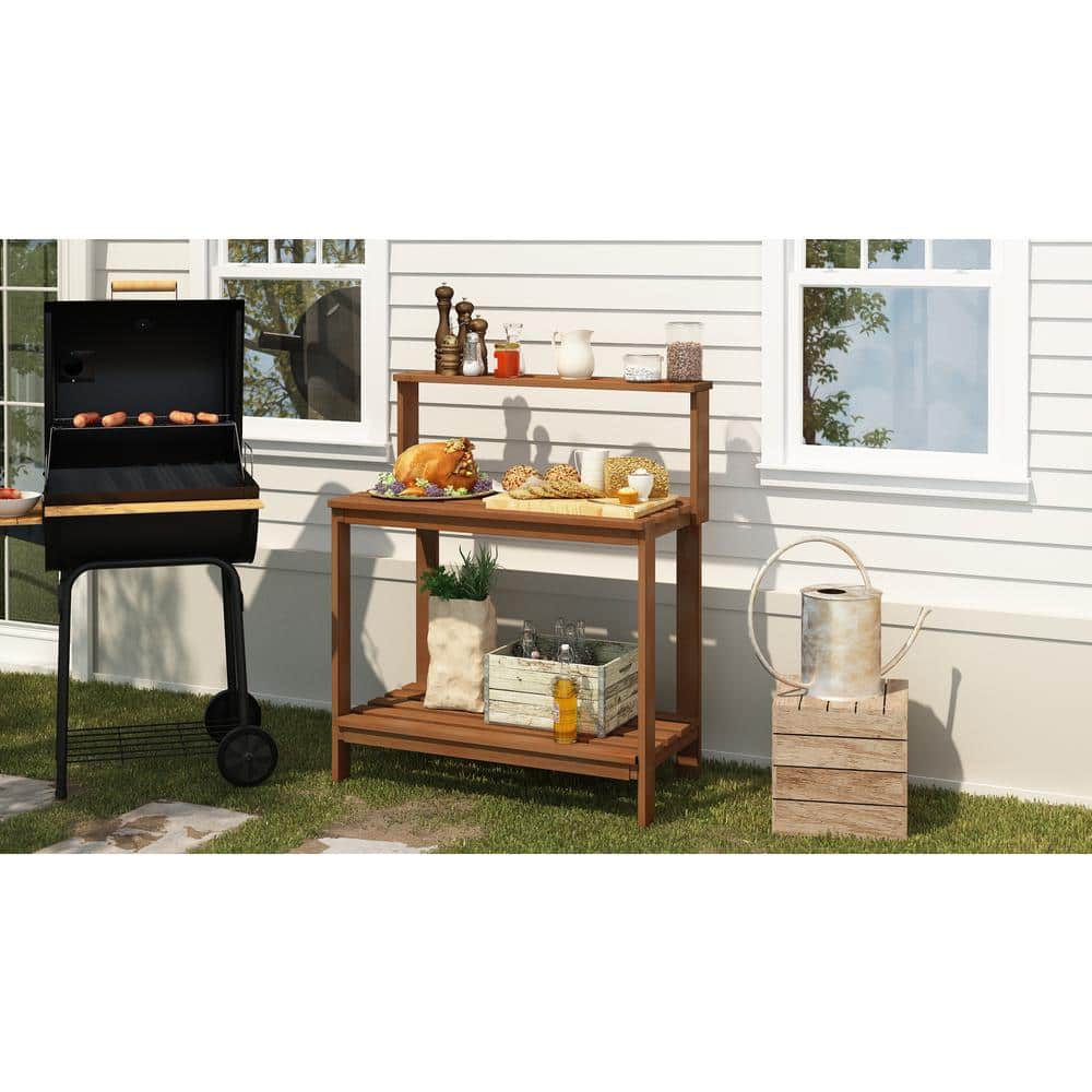 Natural Teak Wood Modern Potting Bench for Garden Enthusiasts