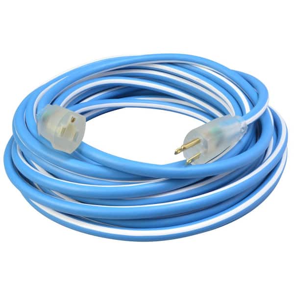 Southwire 100 ft. 12/3 SJEOW Polar/Solar Supreme Cold Weather Extension Cord with Lighted End, Blue/White
